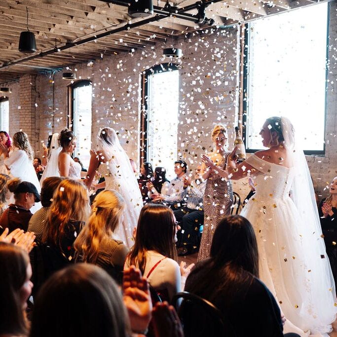 Celebration with confetti at wedding